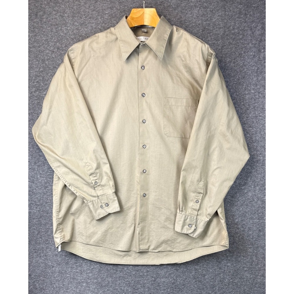 Cezani Button Down Dress Shirt Mens 17.5 Tan Cotton Blend Long Sleeve Business